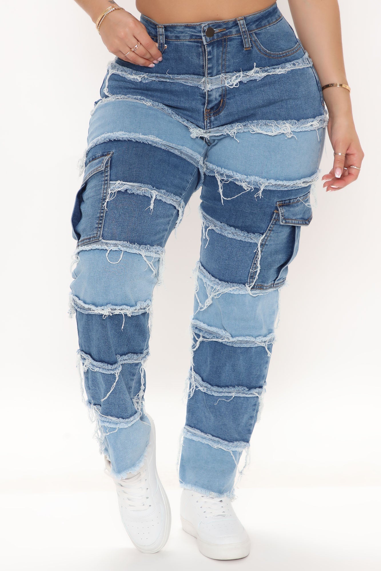 Pacific Coast Patchwork Utility Jeans - Blue Sai Feel