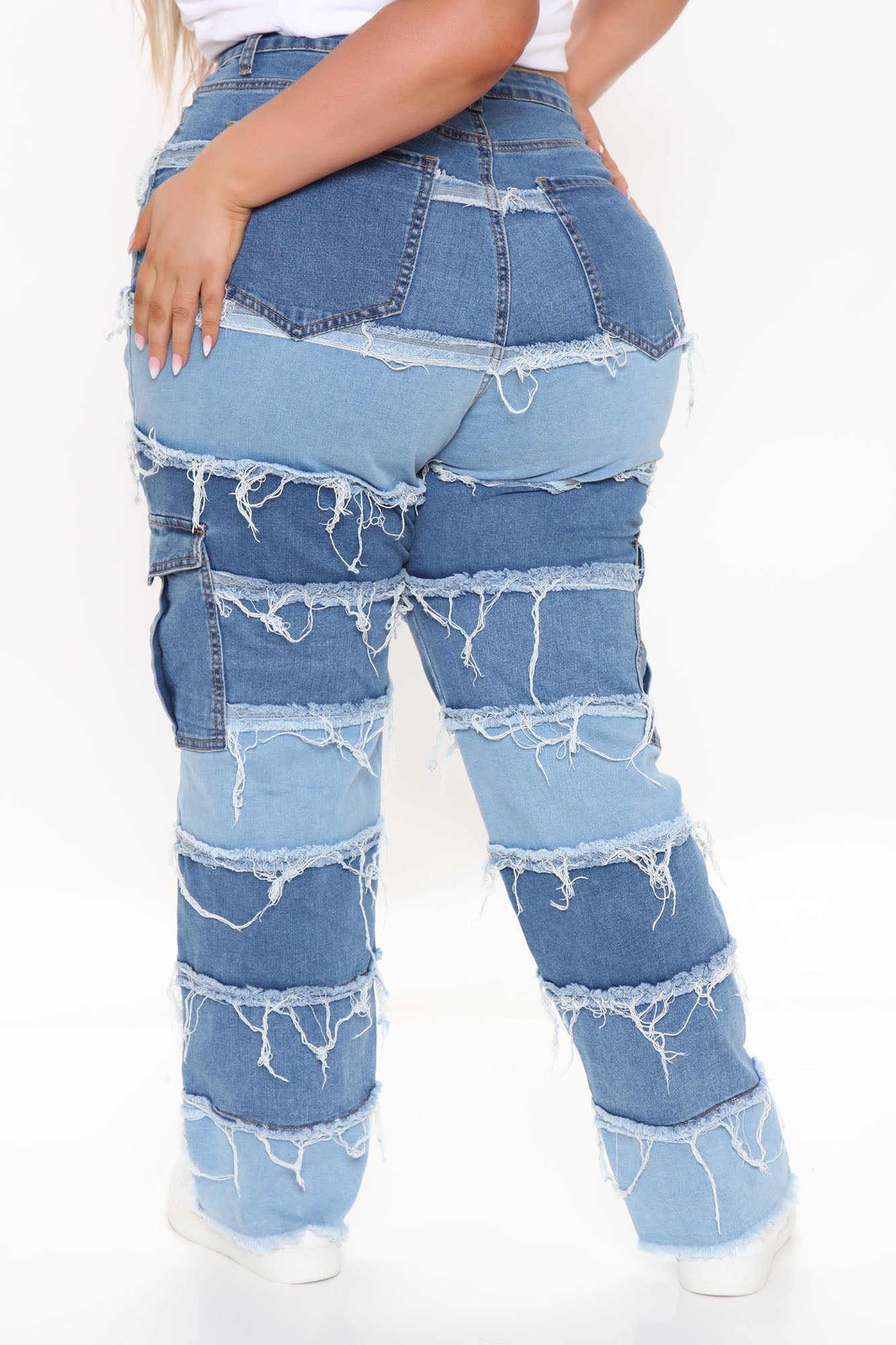 Pacific Coast Patchwork Utility Jeans - Blue Sai Feel