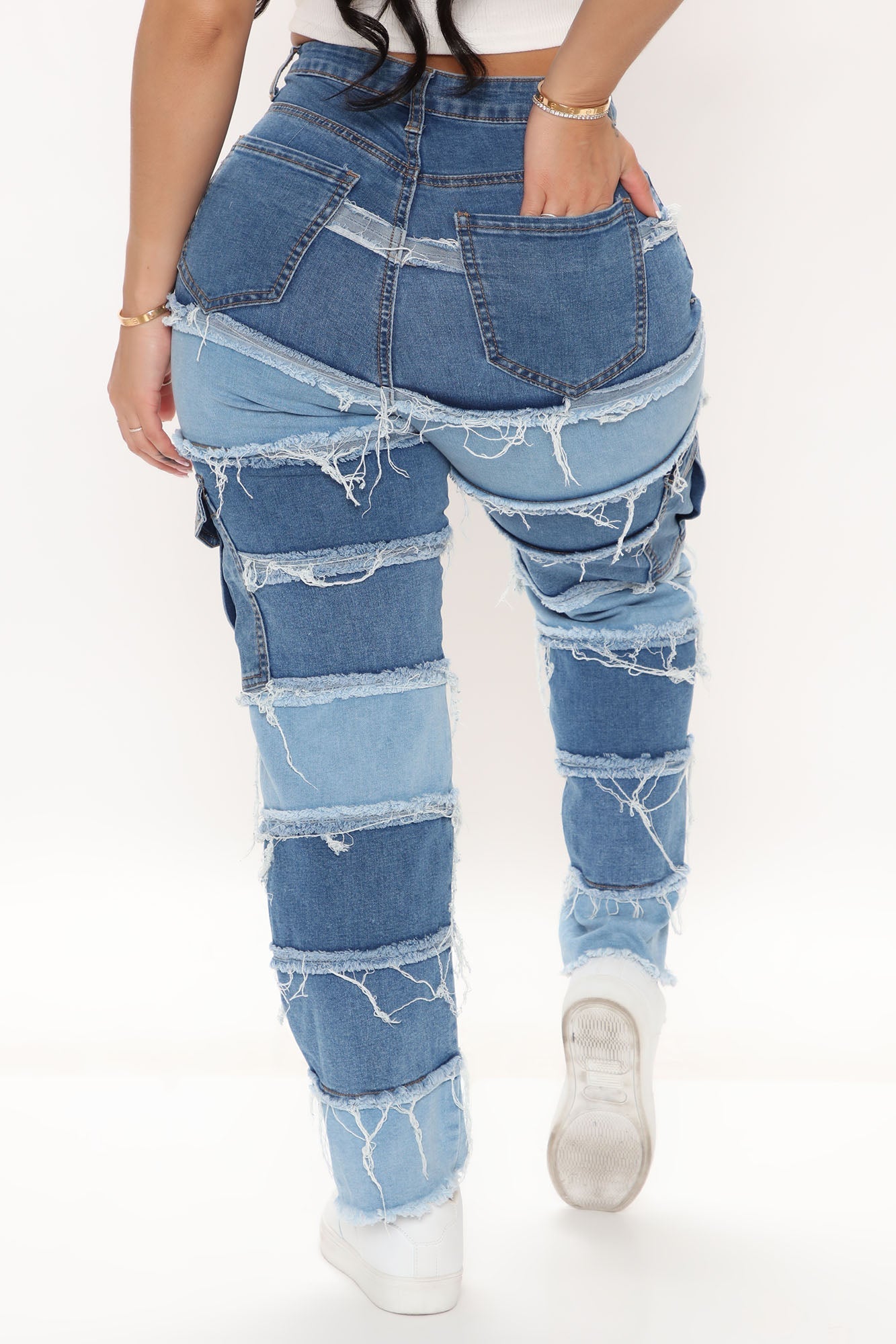 Pacific Coast Patchwork Utility Jeans - Blue Sai Feel