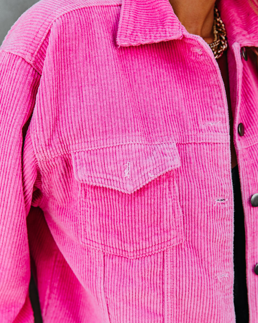 Paddington Distressed Cotton Corduroy Jacket - Hot Pink Sai Feel
