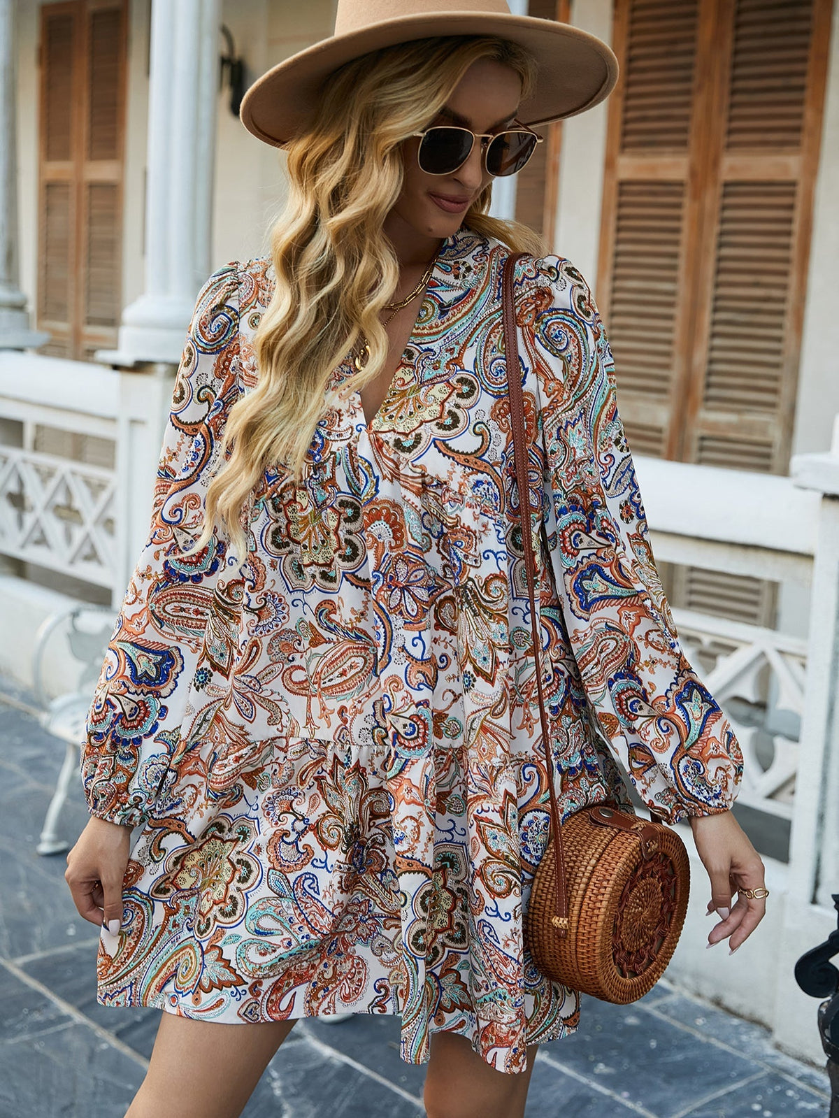 Paisley Print Ruffle Dress Sai Feel