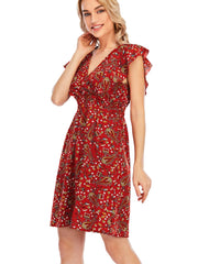 Paisley Print V-Neck Elastic Waist Dress Sai Feel