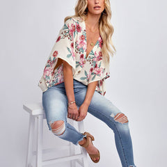 Palm Desert Floral Drape Bodysuit - Ivory Sai Feel