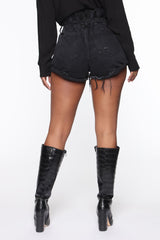 Palm Springs Belted Denim Shorts - Black Sai Feel