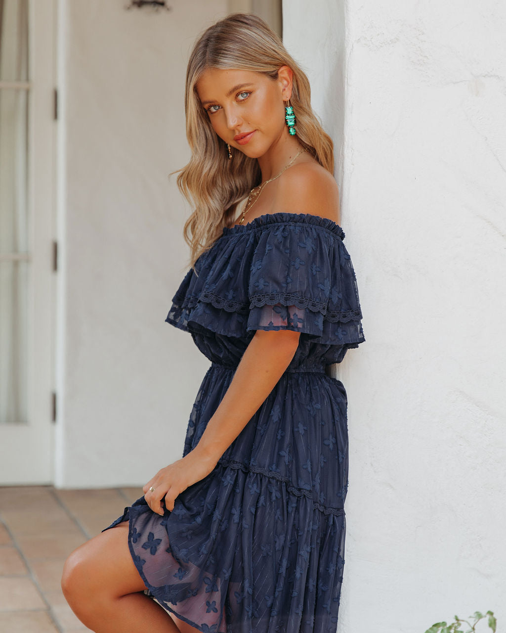 Panache Off The Shoulder High Low Maxi Dress - Navy Sai Feel