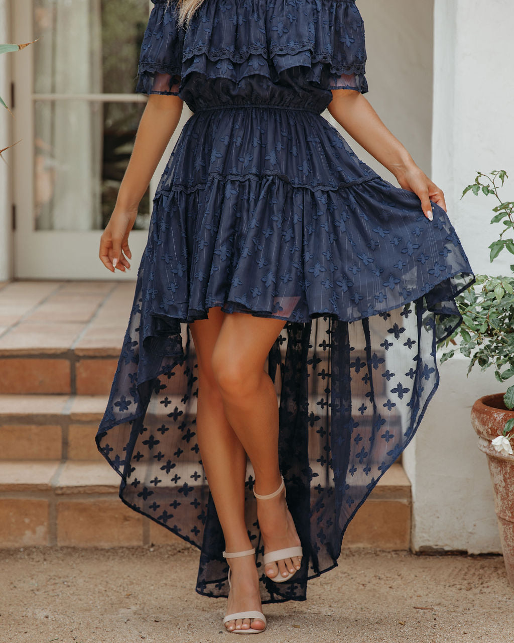 Panache Off The Shoulder High Low Maxi Dress - Navy Sai Feel