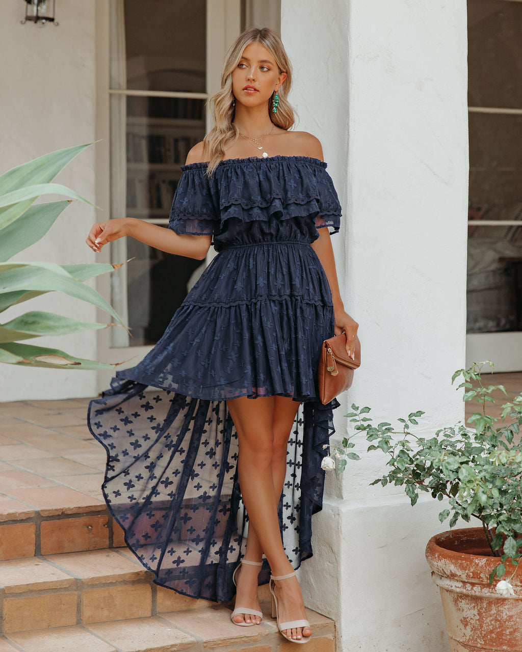 Panache Off The Shoulder High Low Maxi Dress - Navy Sai Feel