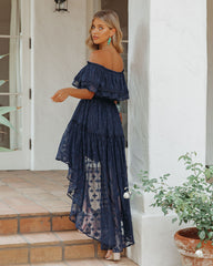 Panache Off The Shoulder High Low Maxi Dress - Navy Sai Feel