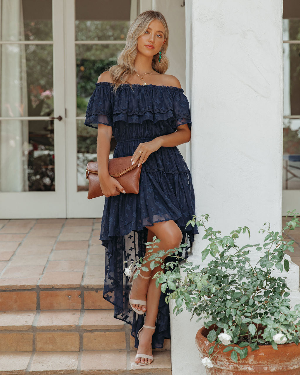 Panache Off The Shoulder High Low Maxi Dress - Navy Sai Feel