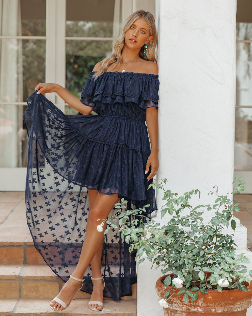 Panache Off The Shoulder High Low Maxi Dress - Navy Sai Feel