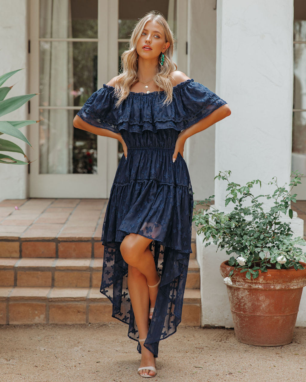 Panache Off The Shoulder High Low Maxi Dress - Navy Sai Feel