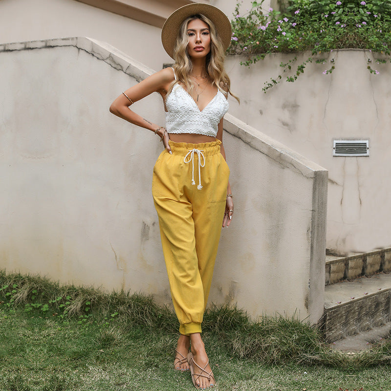 Paperbag Waist Self Belted Tapered Pants Sai Feel