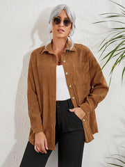 Patched Pocket Drop Shoulder Corduroy Blouse Sai Feel