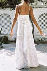 Patchwork Floor-Length Sleeveless V-Neck Polka Dots Women's Dress Sai Feel