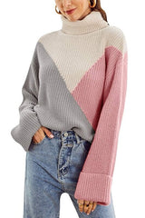 Patchwork Long Sleeve Turtleneck Sweater Sai Feel