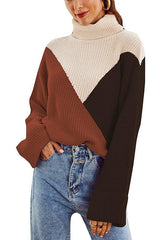 Patchwork Long Sleeve Turtleneck Sweater Sai Feel