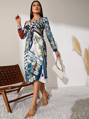 Patchwork Print Twist Front Dress Sai Feel