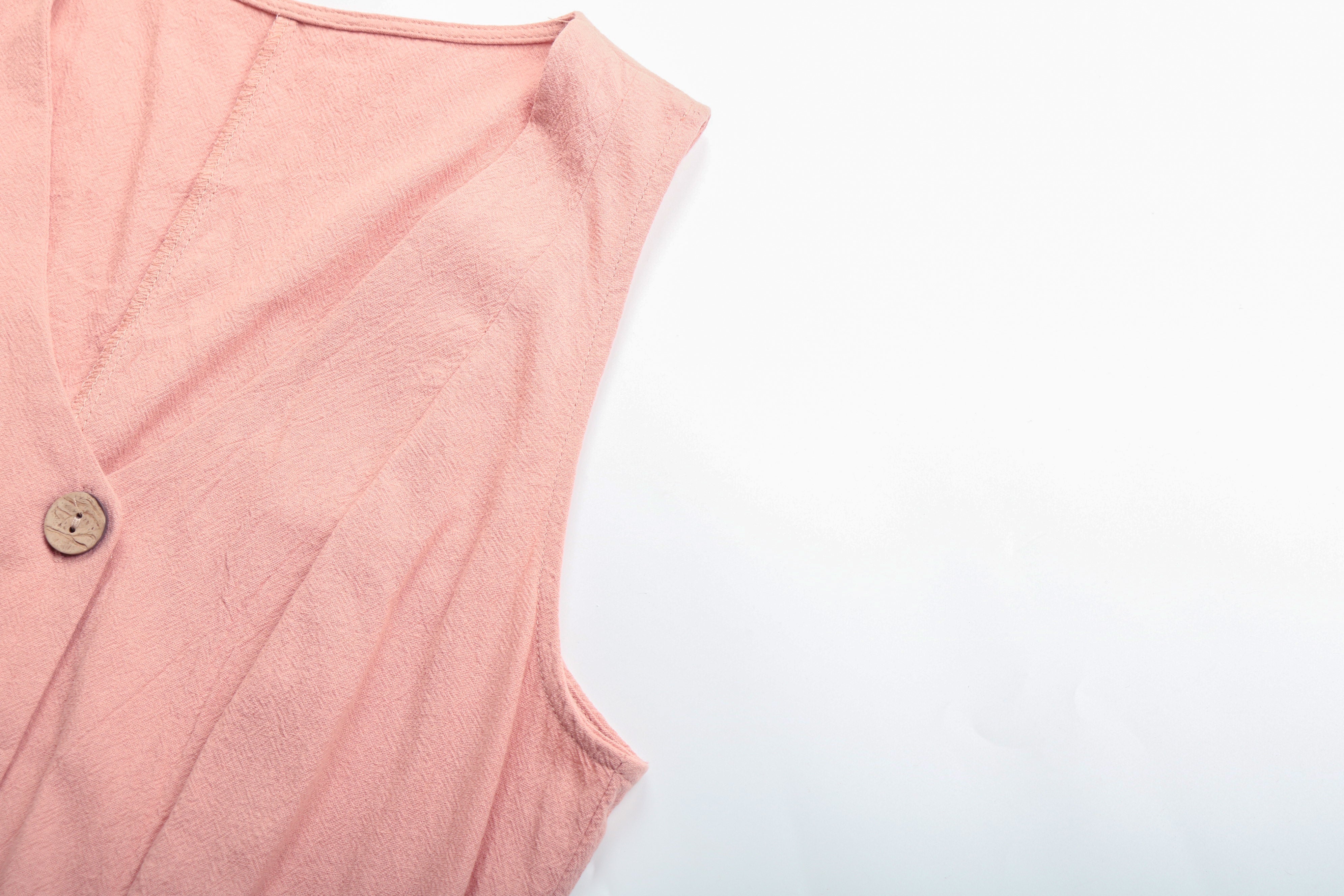 Pink Solid Color V-neck Lace-up Vest Dress Sai Feel