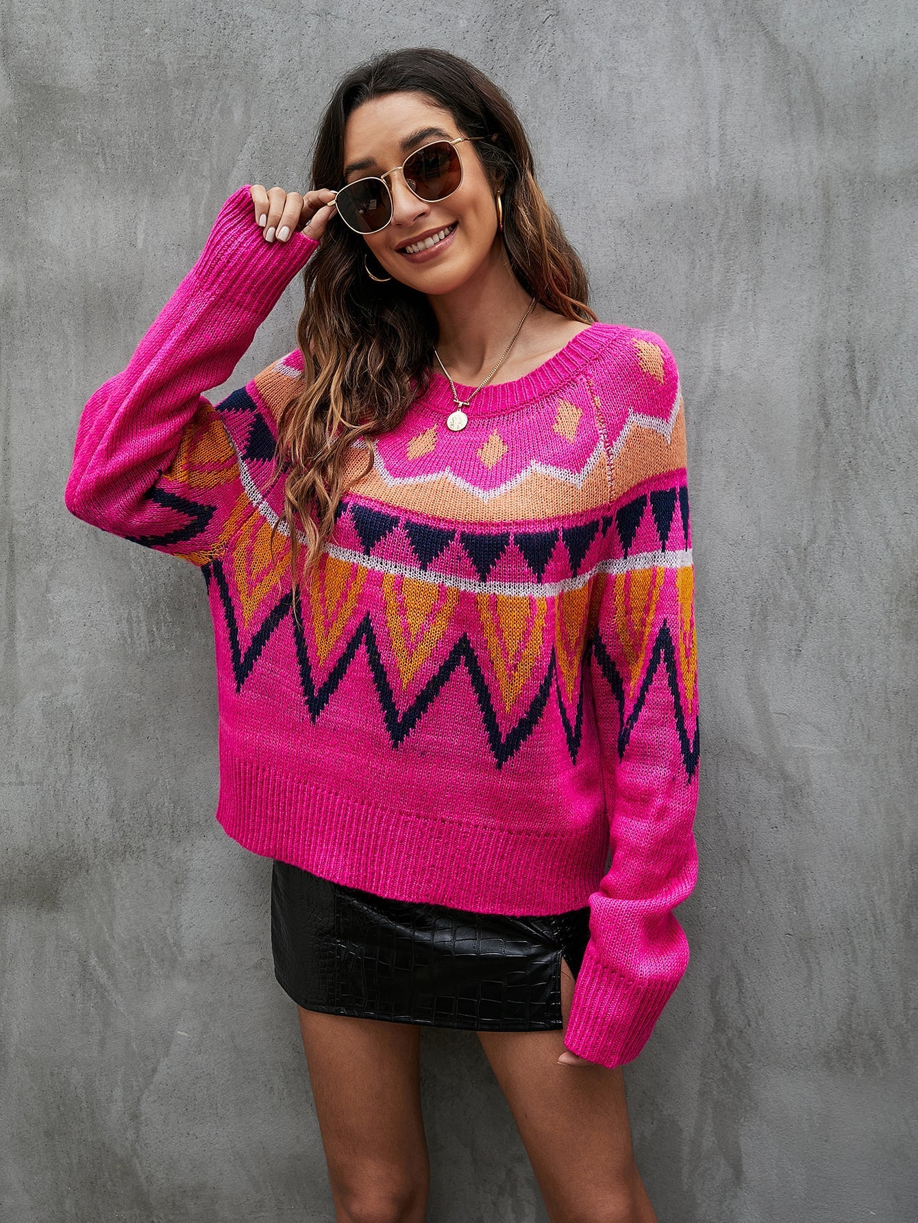 Pink casual pullover sweater Sai Feel