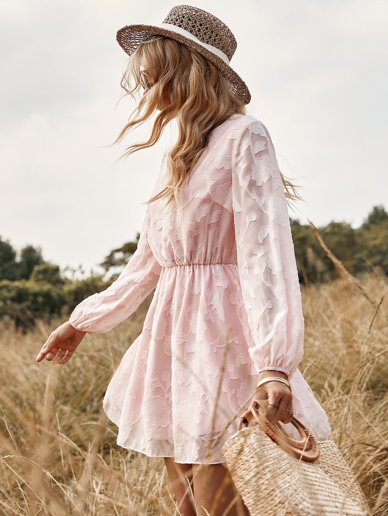 Pink lace long sleeve dress Sai Feel