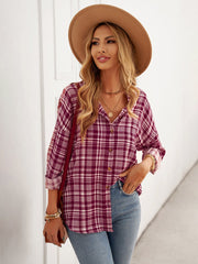 Plaid Button Down Shirt Loose Fit Long Sleeve Lapel Blouse Top Sai Feel