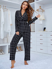 Plaid Button Front Shirt And Pants Pajamas Sets Sai Feel