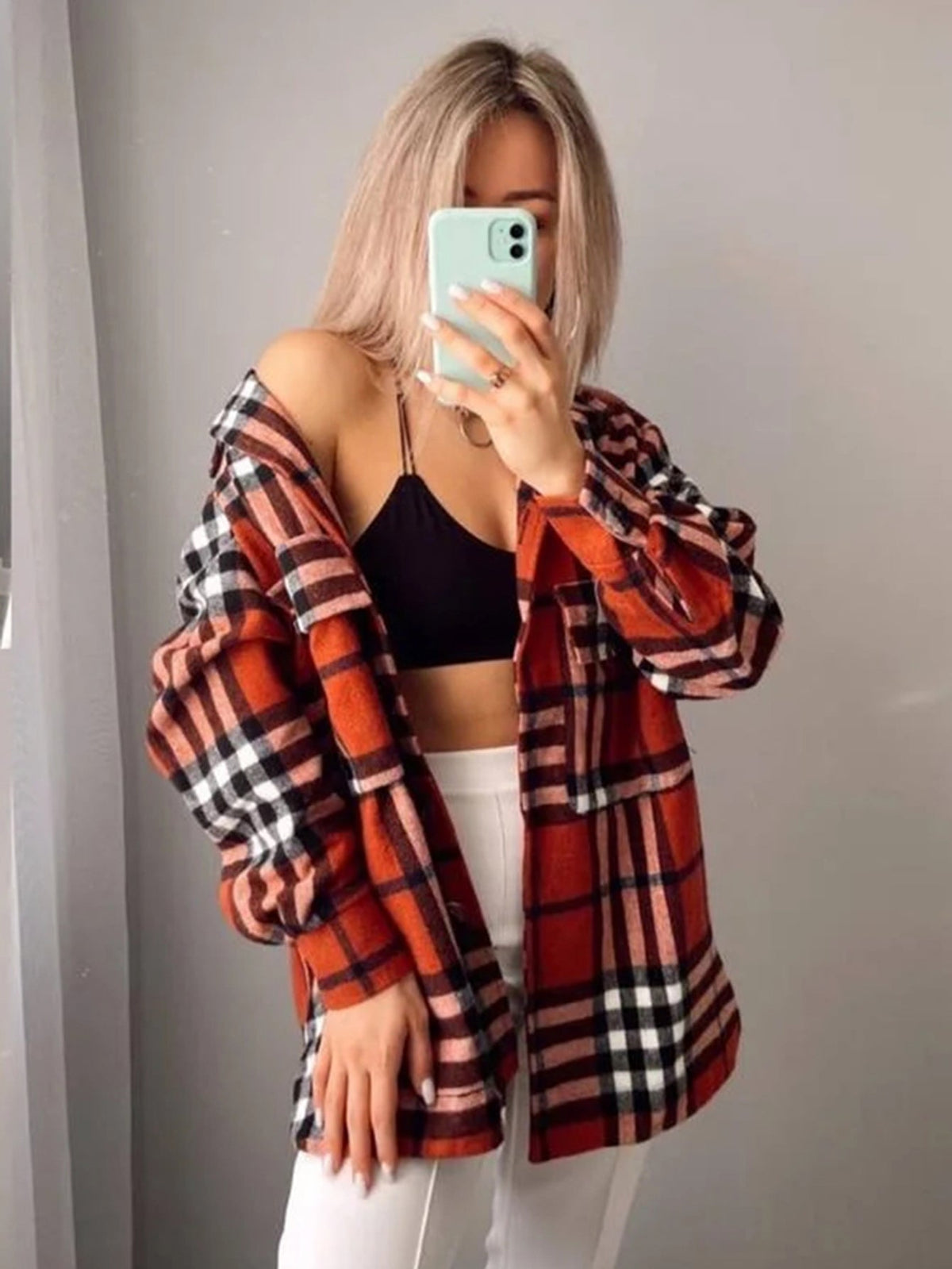 Plaid Button Through Oversized Coat Sai Feel