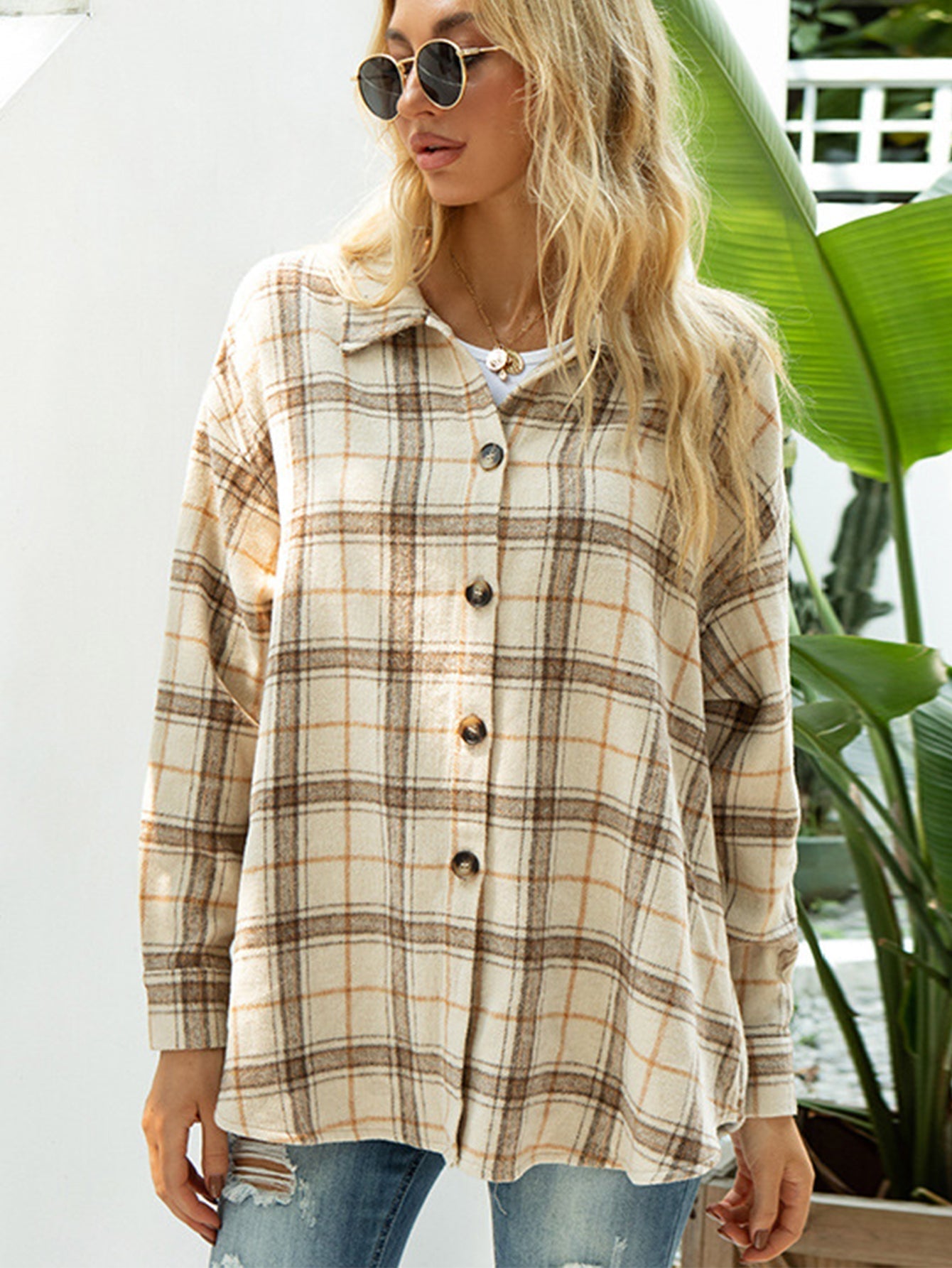 Plaid Button Up Overshirt Coat Sai Feel