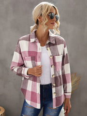 Plaid Color Block Buttoned Long Sleeve Jacket with Pocket Sai Feel