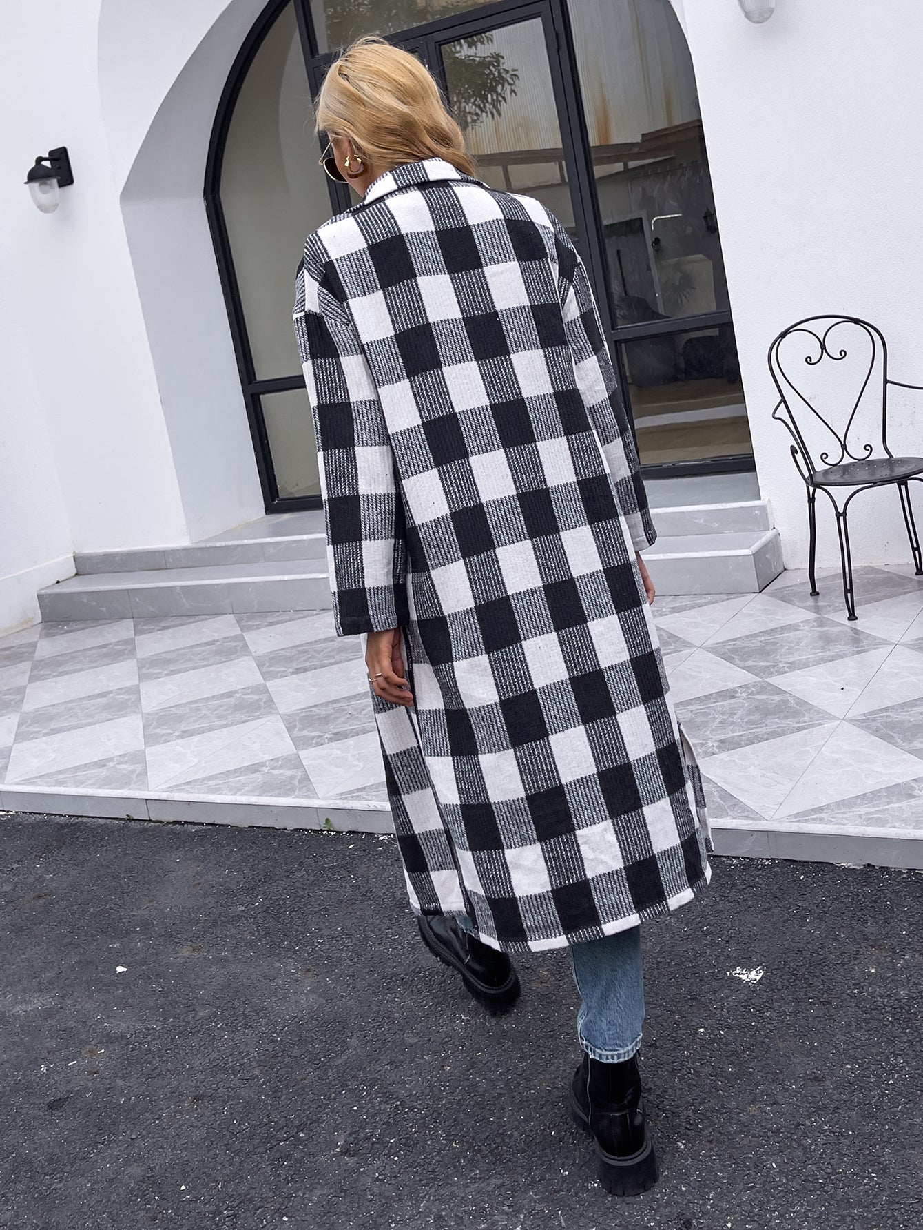 Plaid Drop Long Sleeve Beltless Coat Sai Feel