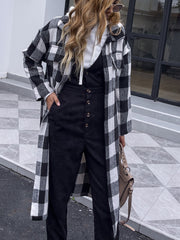 Plaid Drop Long Sleeve Beltless Coat Sai Feel