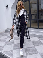 Plaid Drop Long Sleeve Beltless Coat Sai Feel