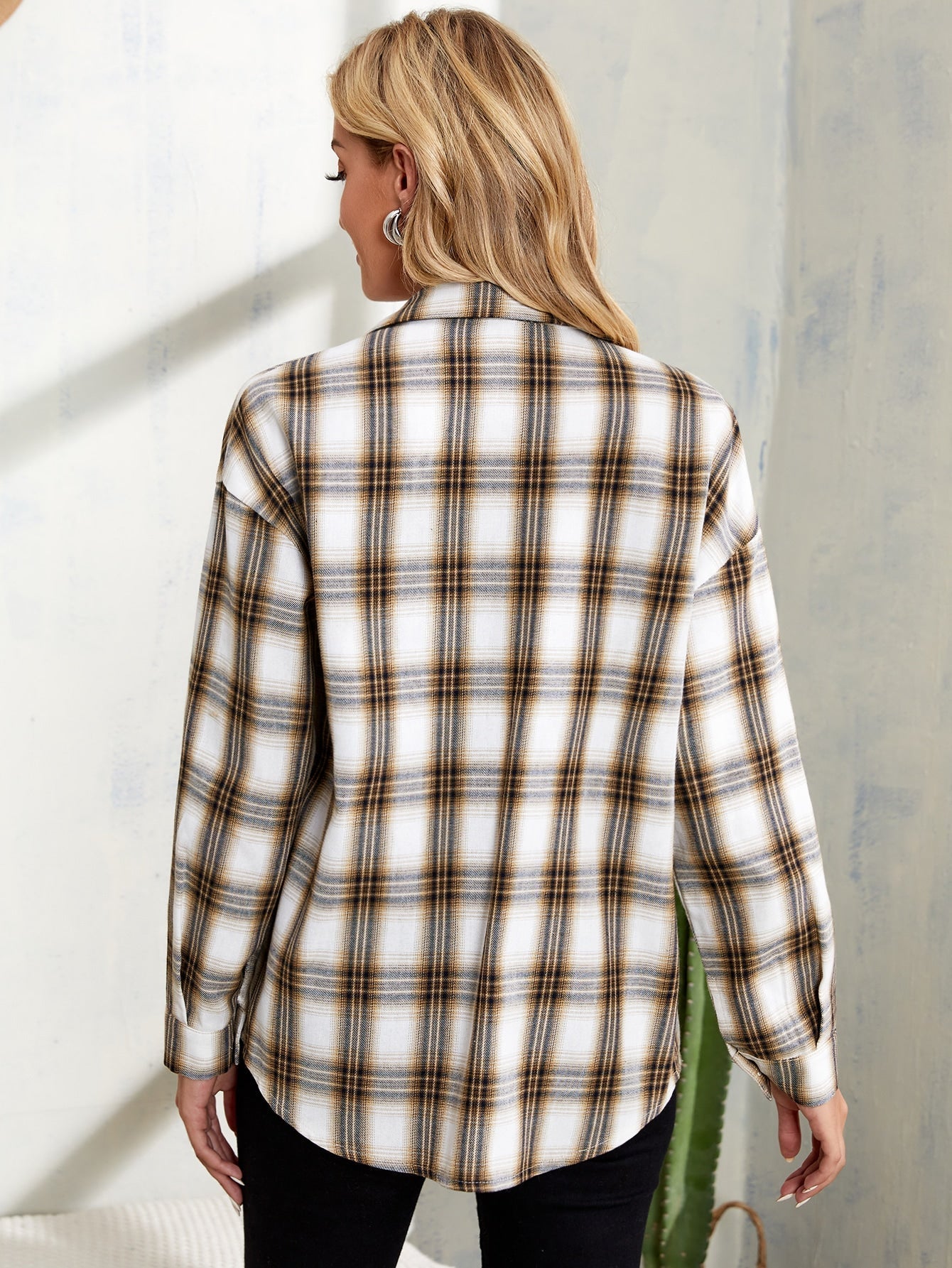 Plaid Drop Shoulder Overshirt Sai Feel