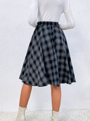 Plaid Elastic Waist Flare Skirt Sai Feel