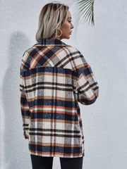 Plaid Flap Pocket Front Drop Shoulder Plaid Coat Sai Feel