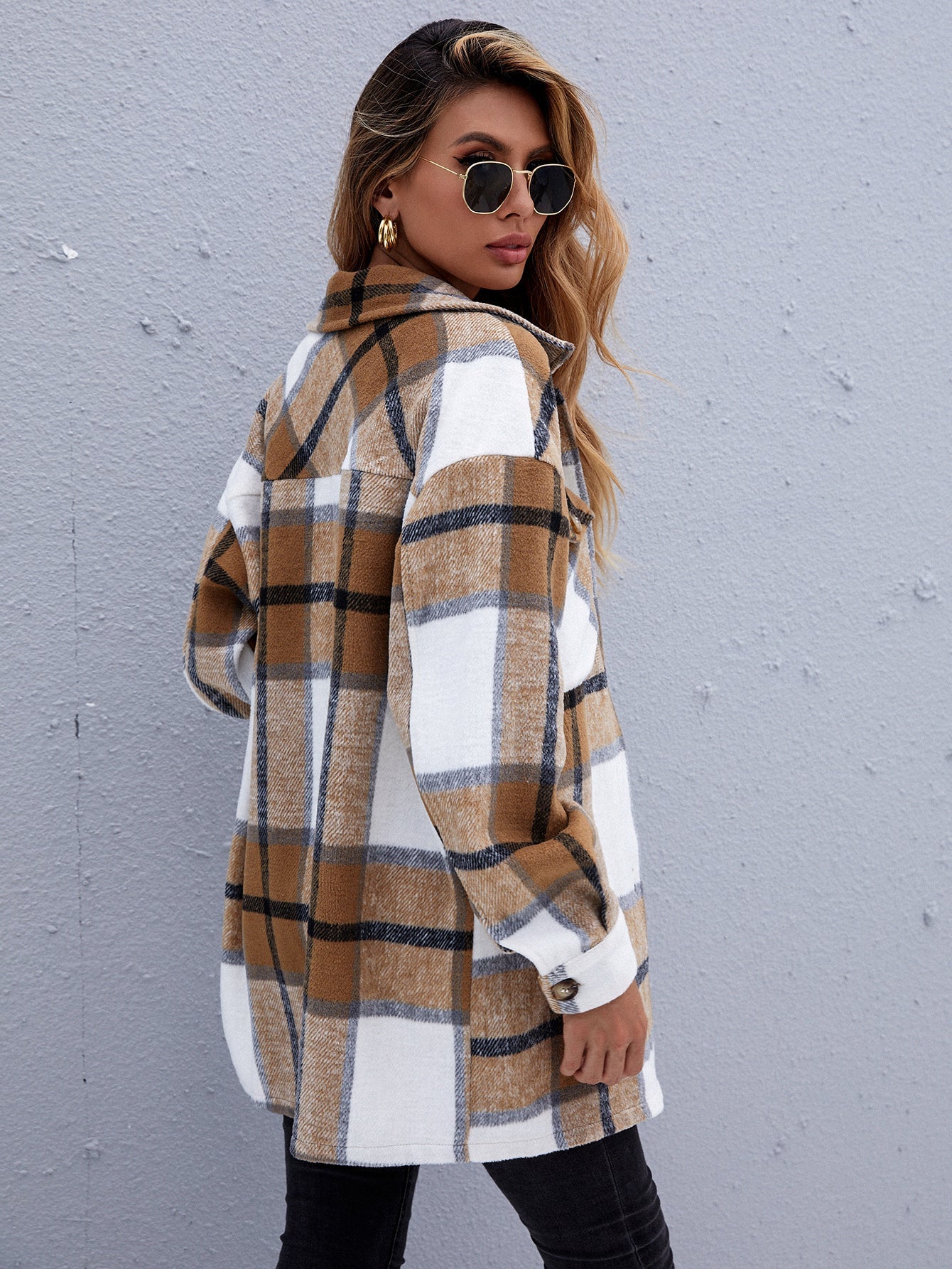 Plaid Flap Pockets Overcoat Sai Feel