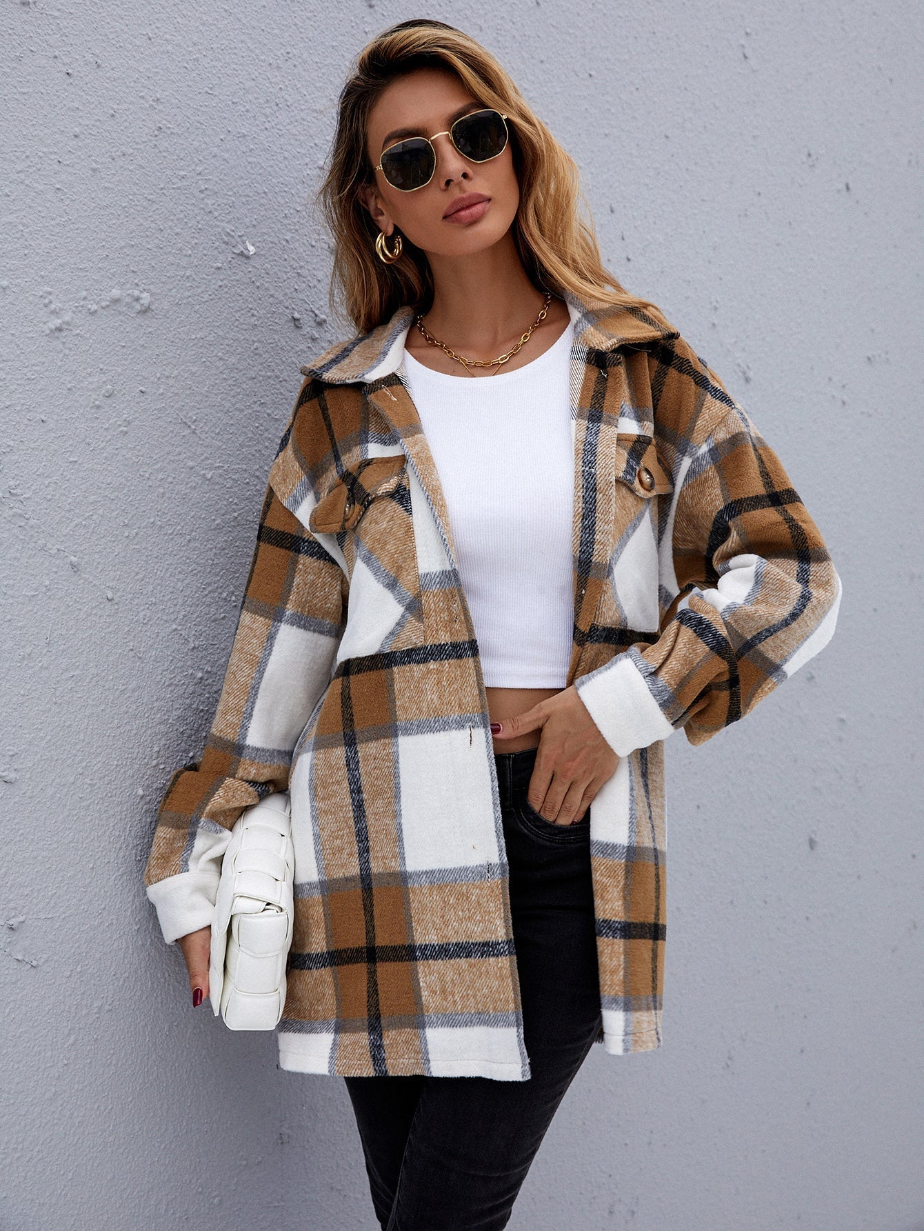 Plaid Flap Pockets Overcoat Sai Feel