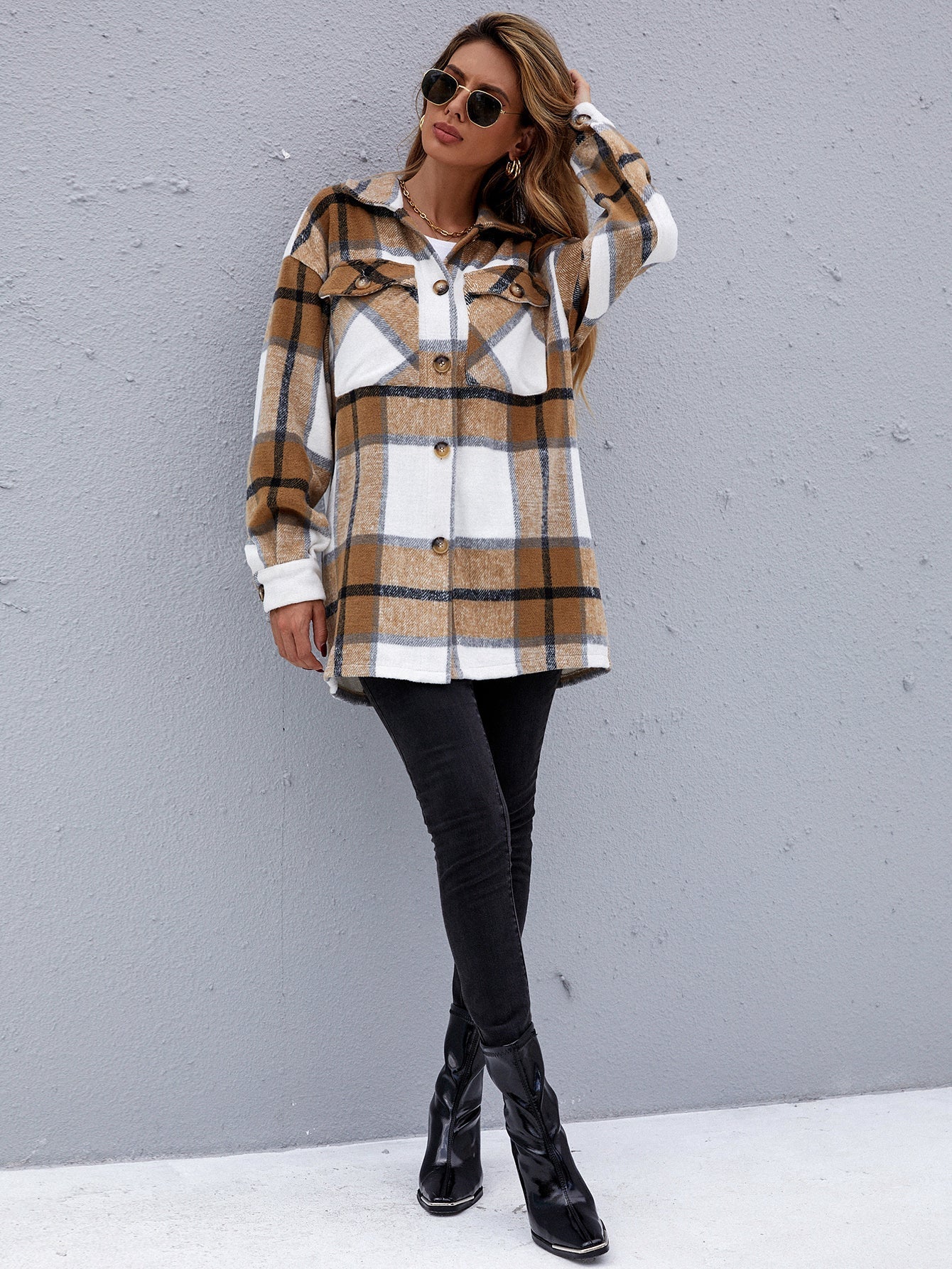 Plaid Flap Pockets Overcoat Sai Feel