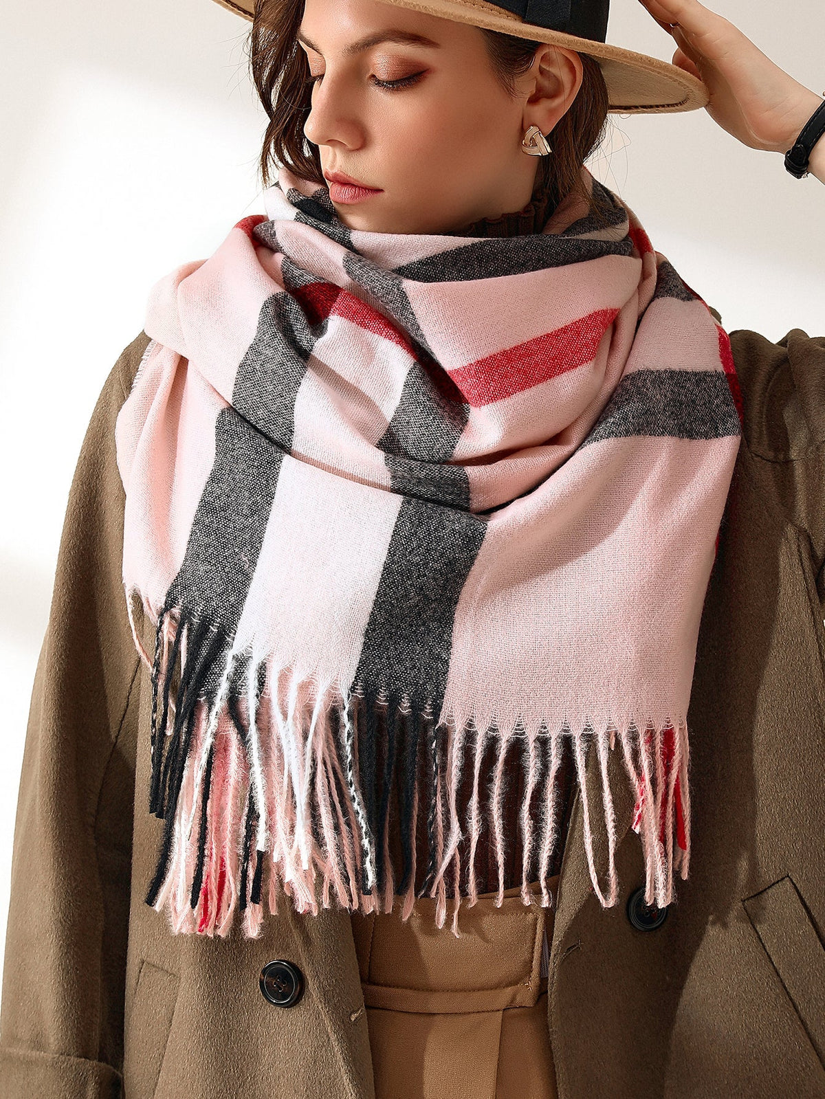 Plaid Fringe Hem Scarf Sai Feel