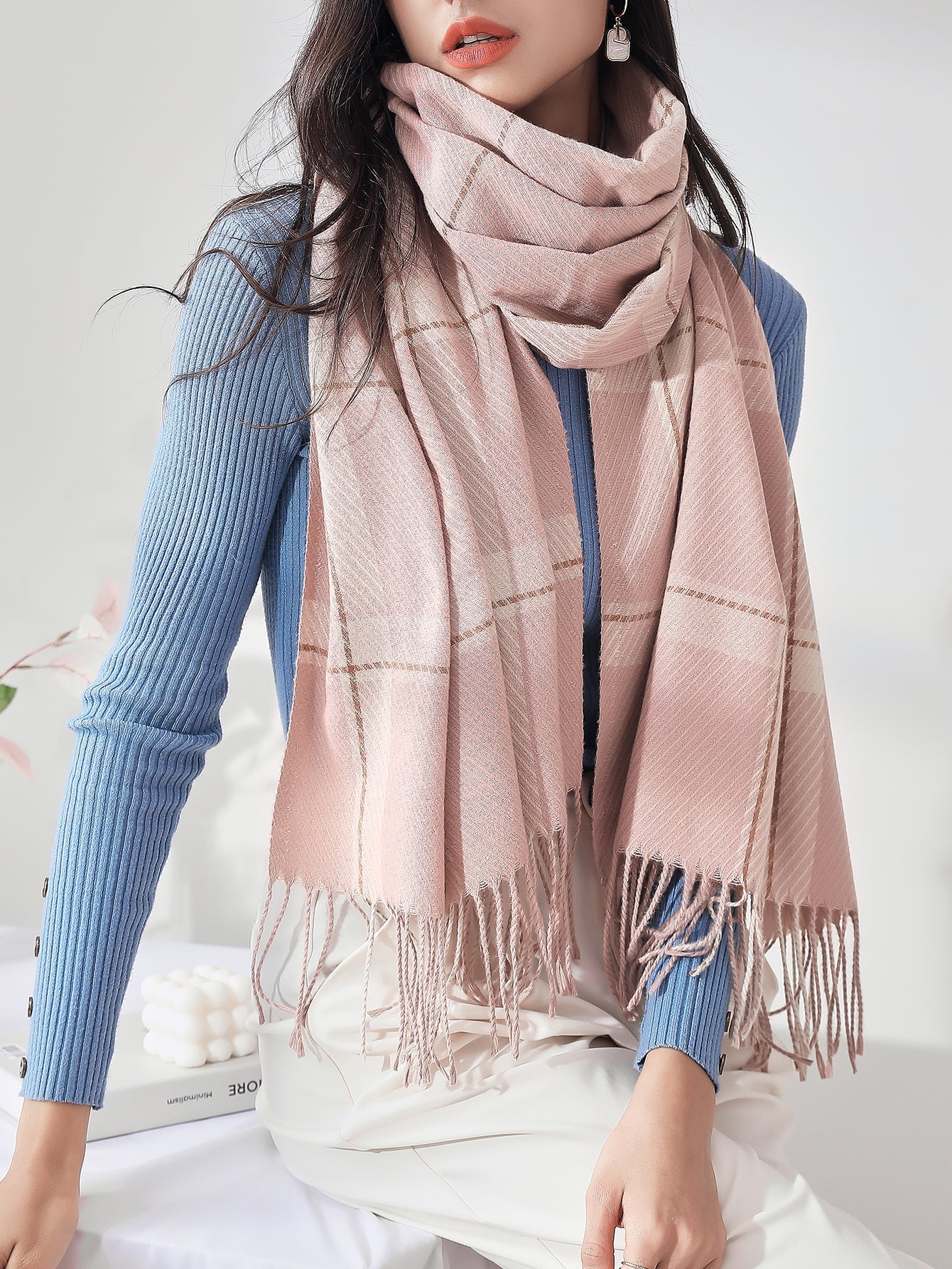 Plaid Fringe Hem Scarf Sai Feel