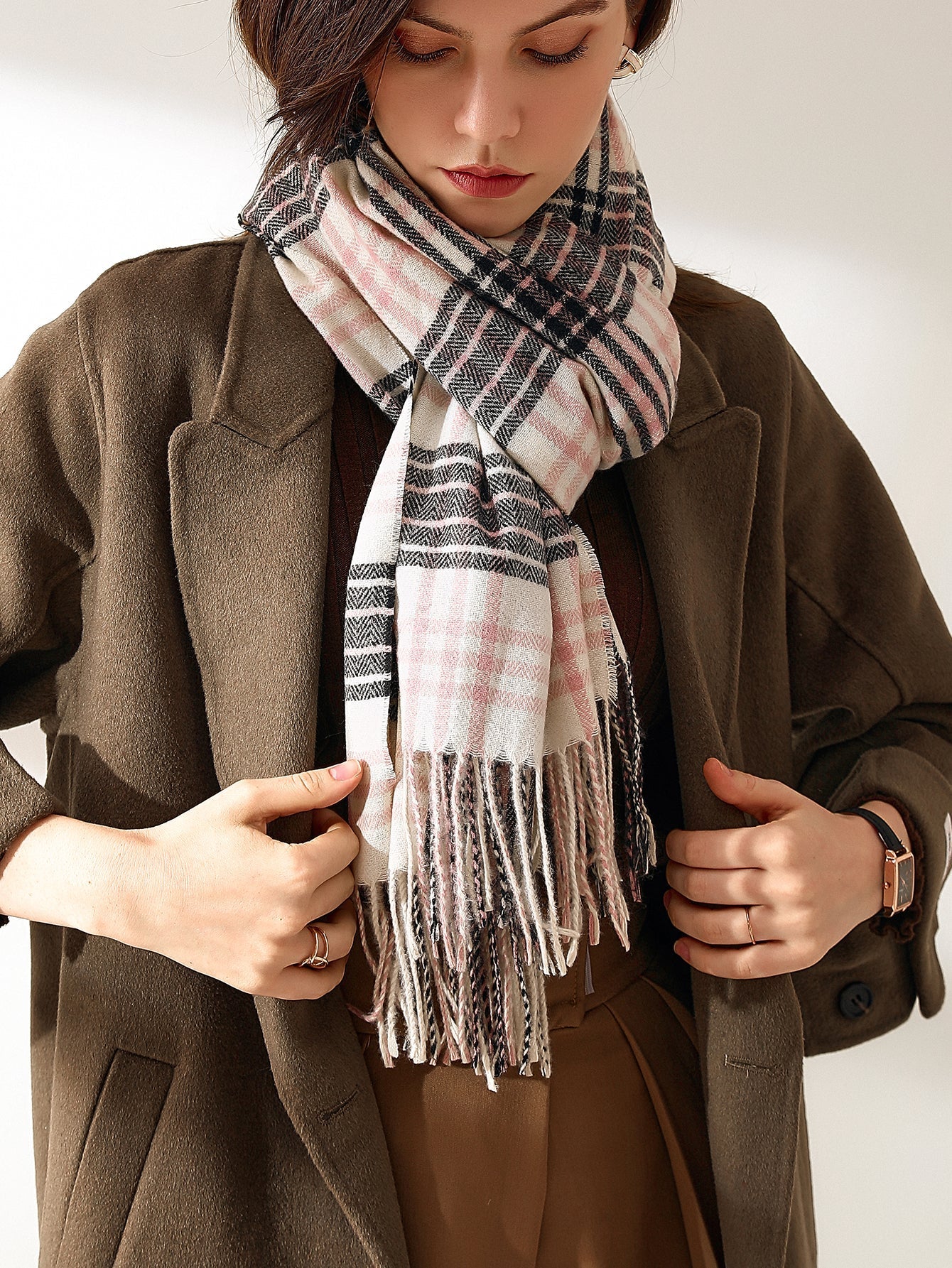 Plaid Fringe Hem Scarf Sai Feel