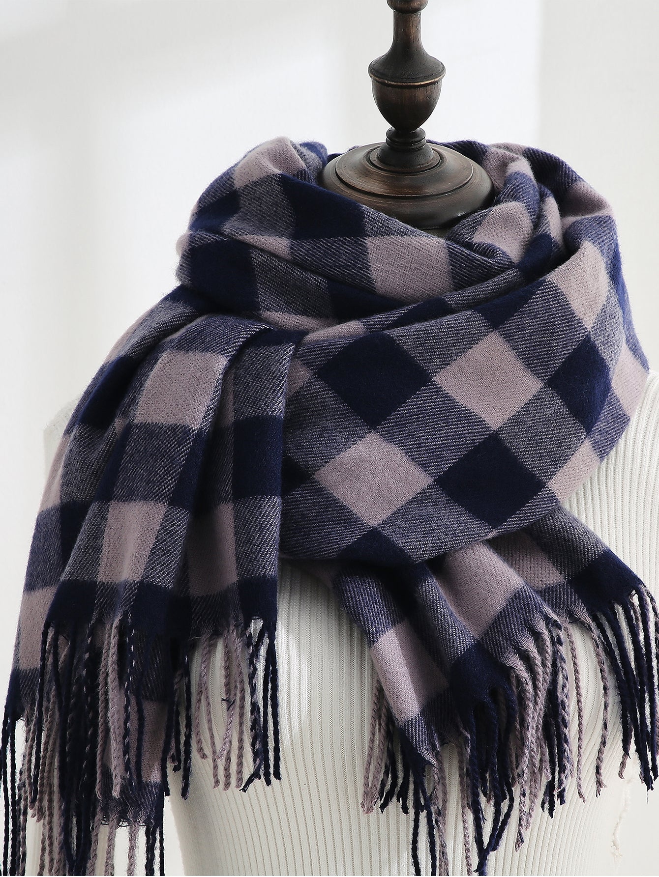 Plaid Fringe Hem Scarf Sai Feel