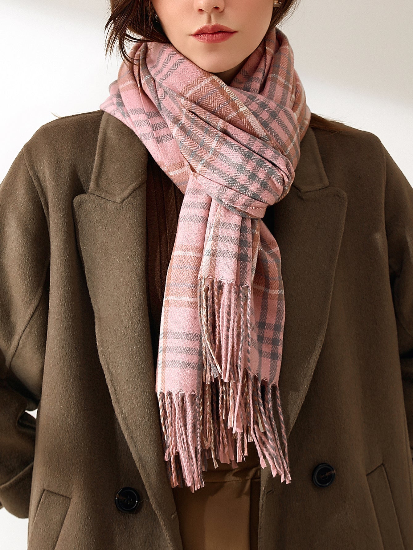 Plaid Fringe Hem Scarf Sai Feel