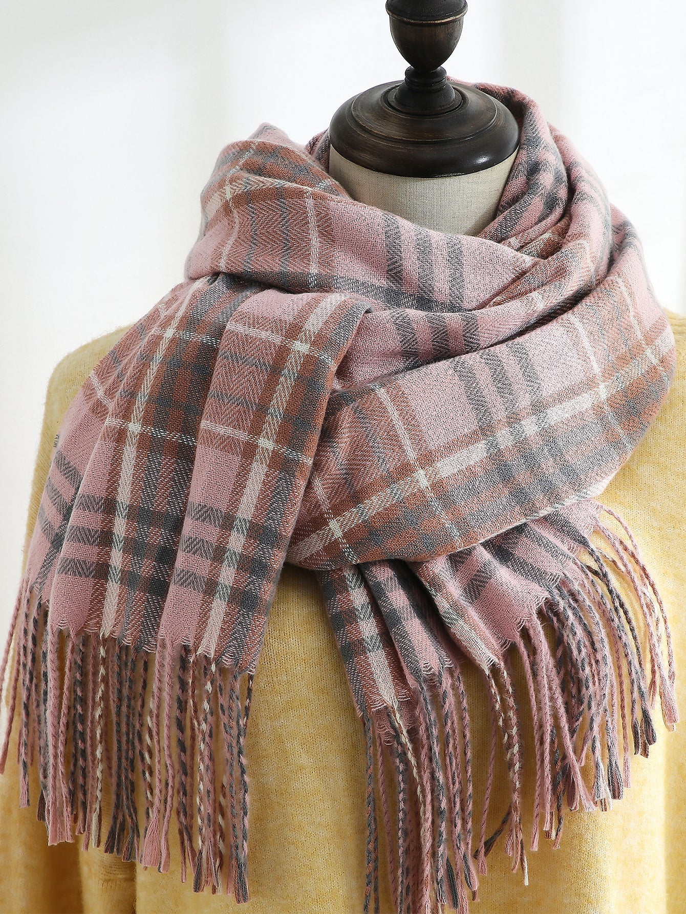 Plaid Fringe Hem Scarf Sai Feel