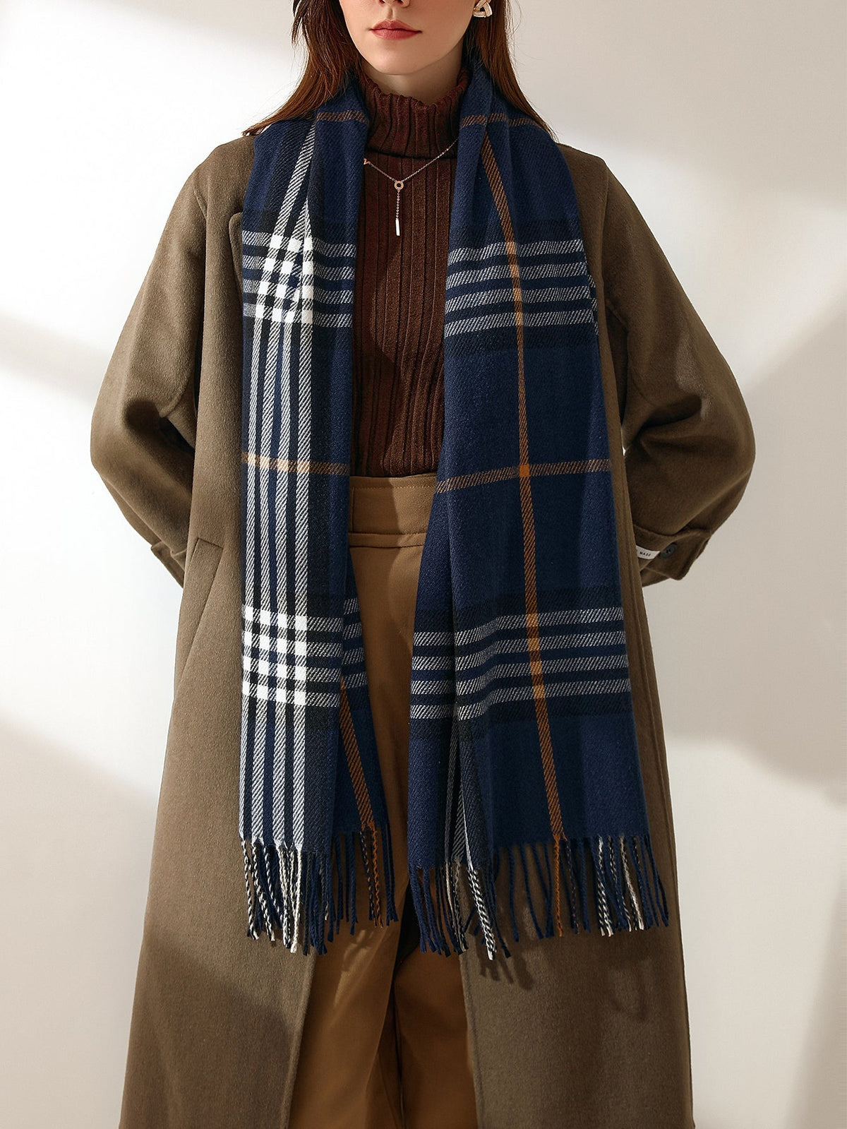 Plaid Fringe Hem Scarf 60x175cm Sai Feel