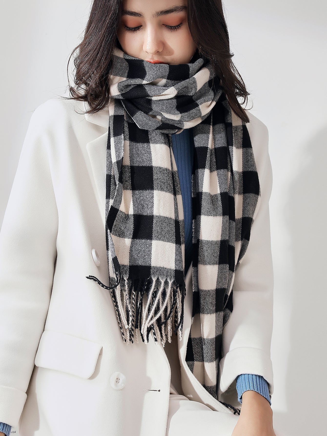 Plaid Fringe Hem Scarf Sai Feel