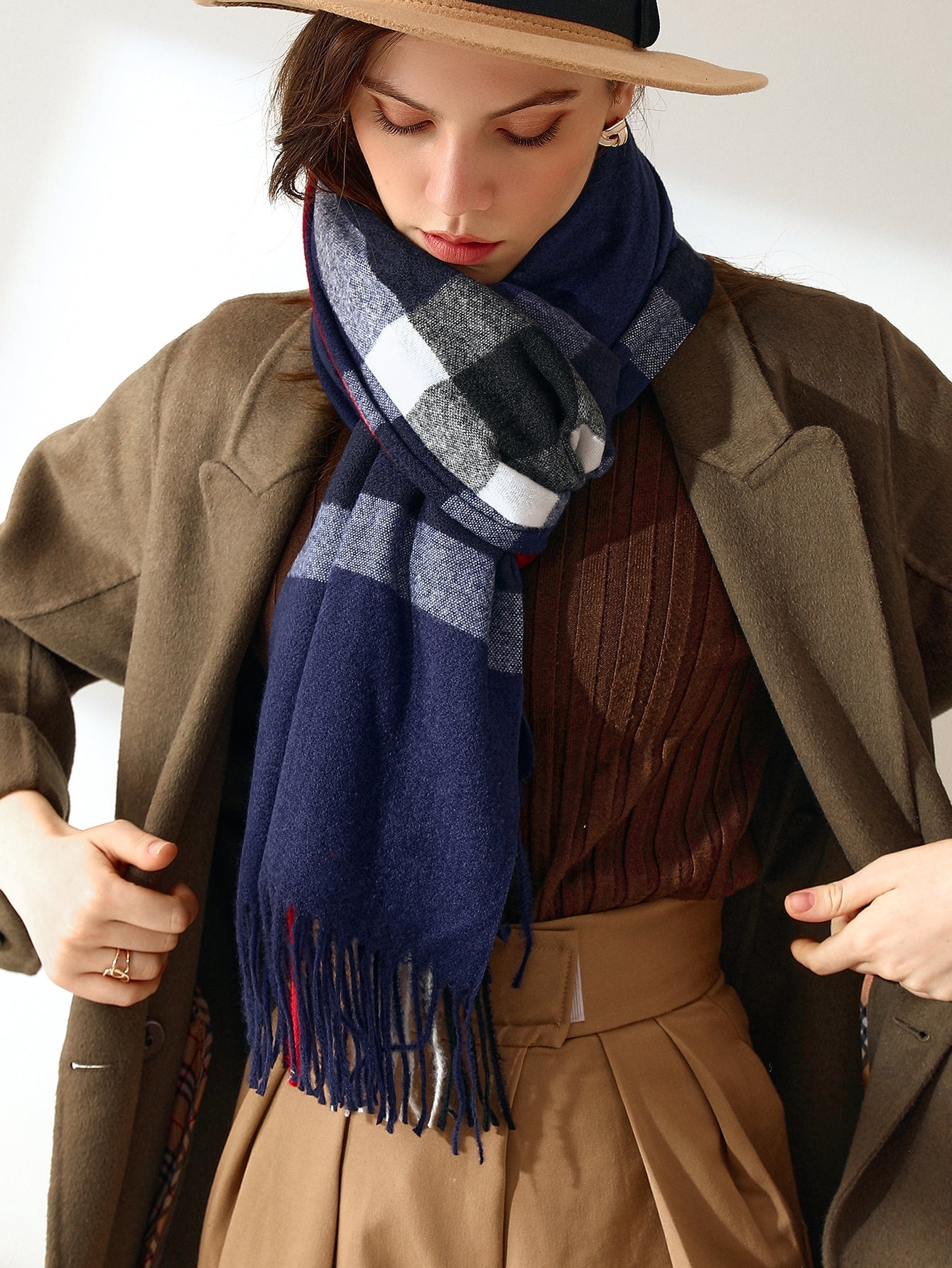 Plaid Fringe Hem Scarf Sai Feel