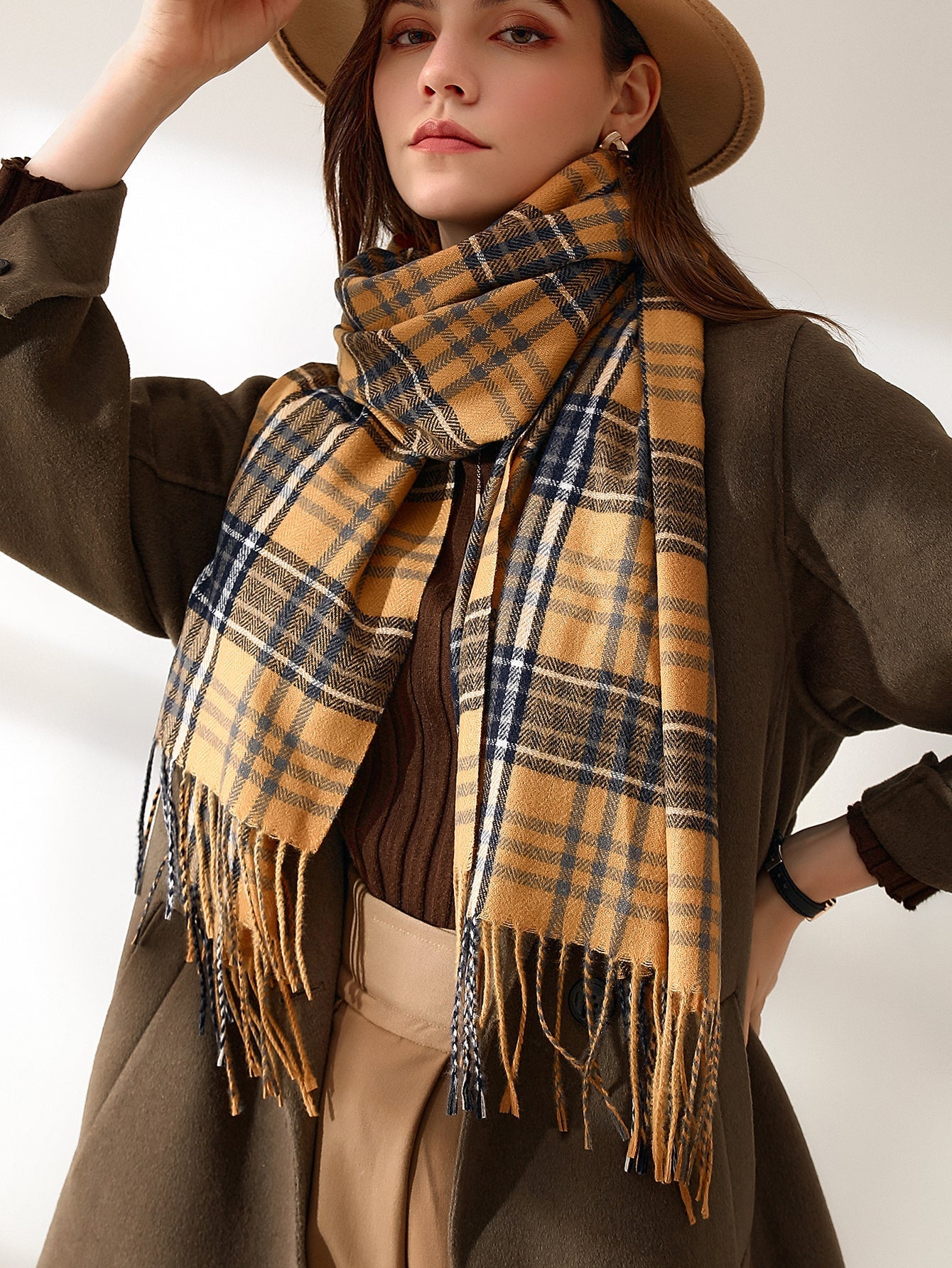 Plaid Fringe Hem Scarf Sai Feel