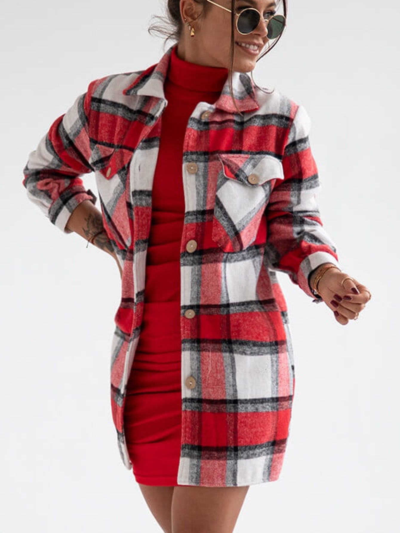 Plaid Patch Pocket Jacket Sai Feel