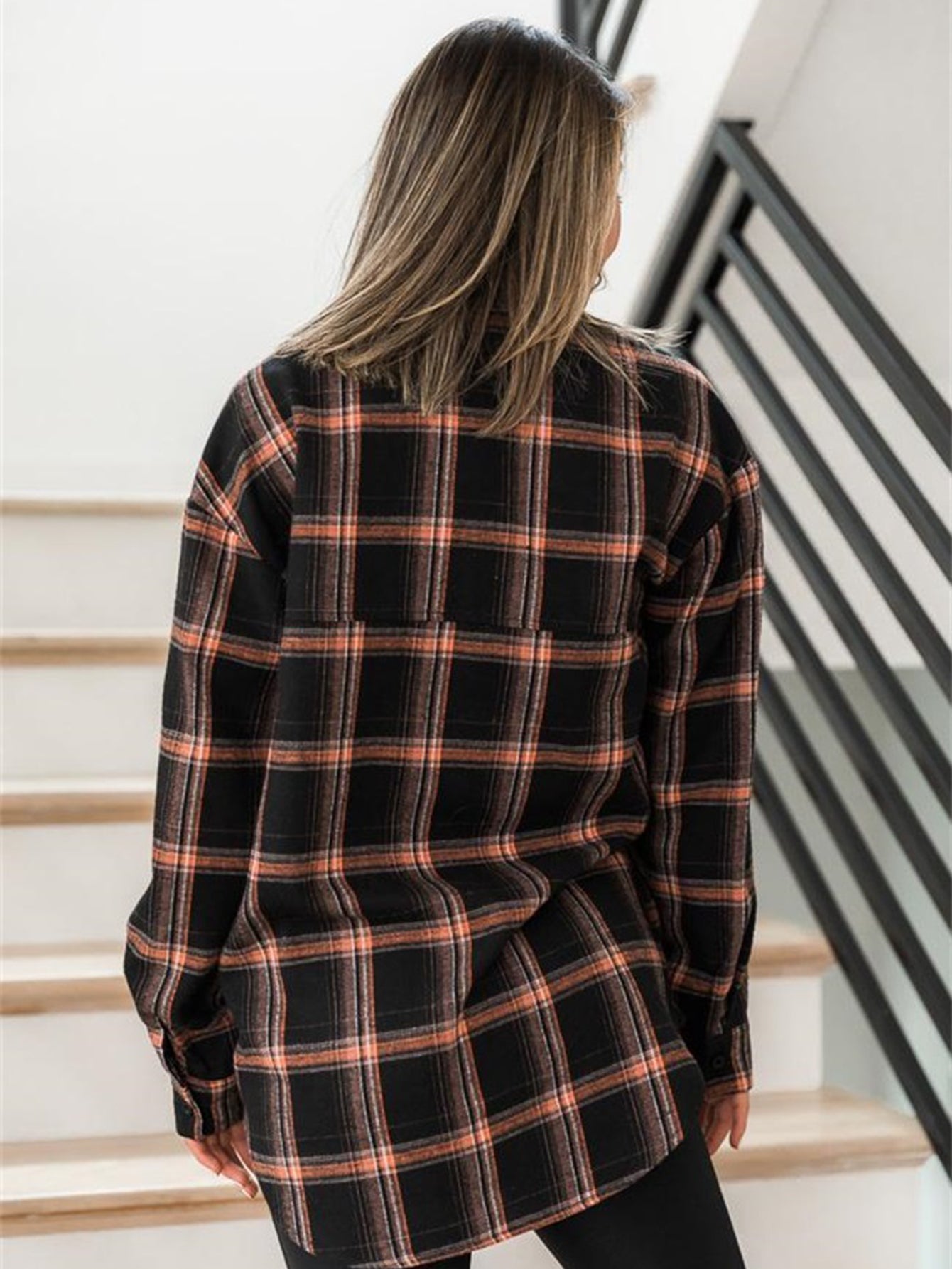 Plaid Print Drop Shoulder Blouse Sai Feel